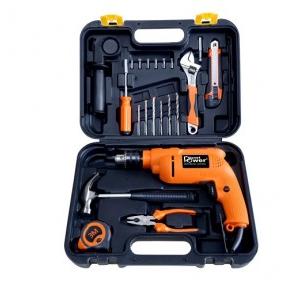 Planet Power PTK 700VR Black and Orange Tool Kit with powerful Reverse Forward Impact Drill, 700 W